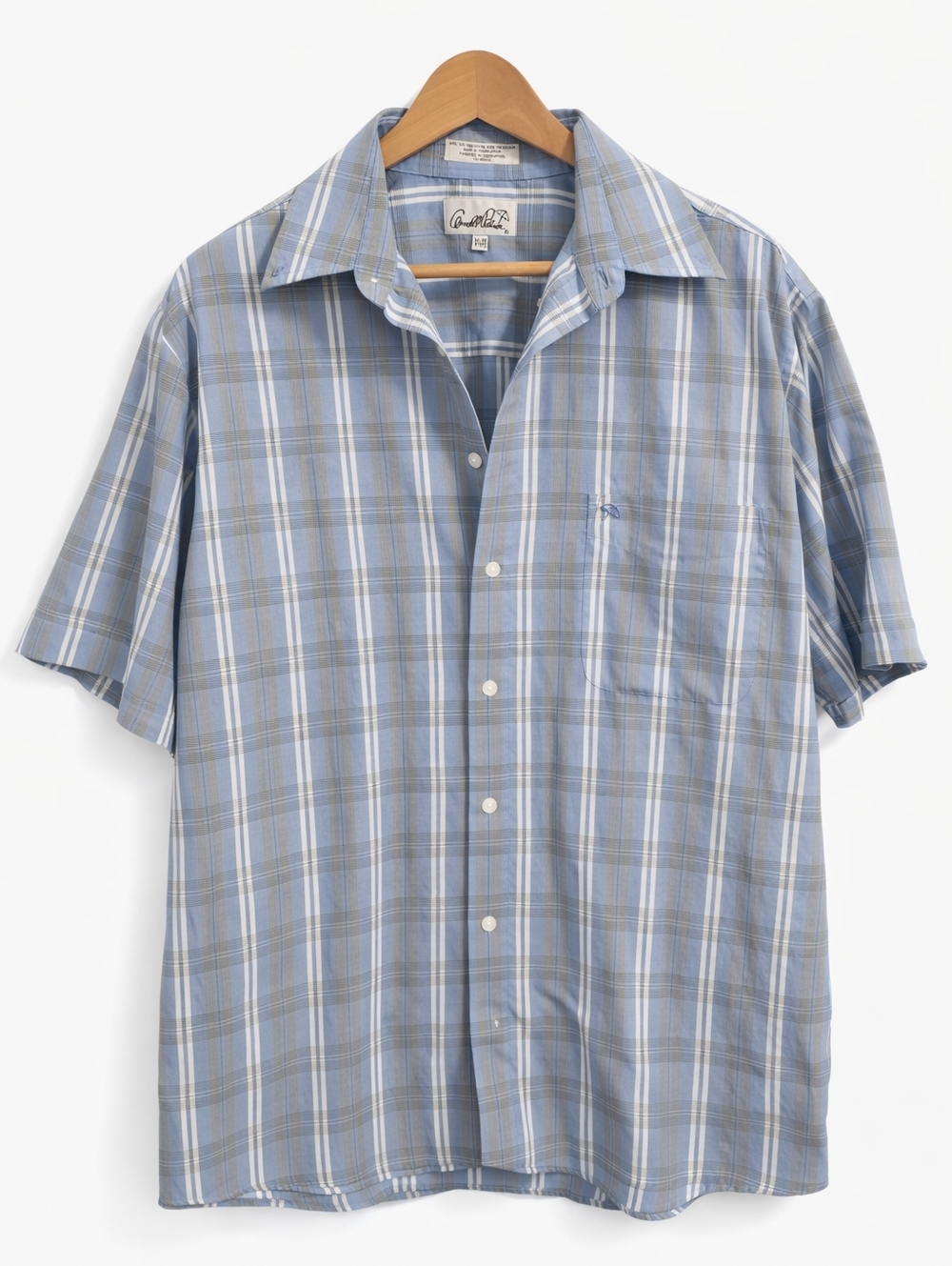 Arnold Palmer Blue Plaid Short Sleeve Camp Shirt Men's Medium Button Front